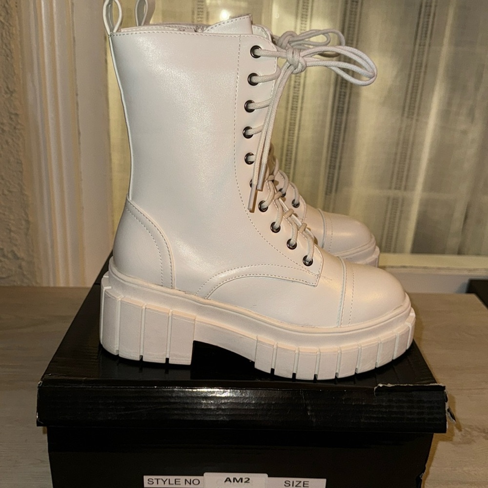 Nasty Gal- White tall combat boots